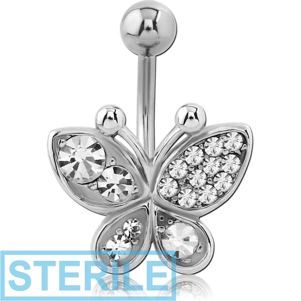 STERILE SURGICAL STEEL JEWELLED NAVEL BANANA - BUTTERFLY