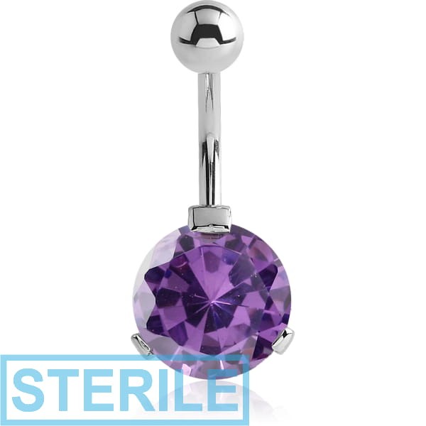 STERILE SURGICAL STEEL ROUND PRONG SET 12MM CZ JEWELLED NAVEL BANANA