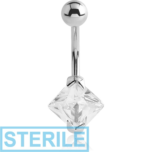 STERILE SURGICAL STEEL ROUND PRONG SET 8MM CZ JEWELLED NAVEL BANANA