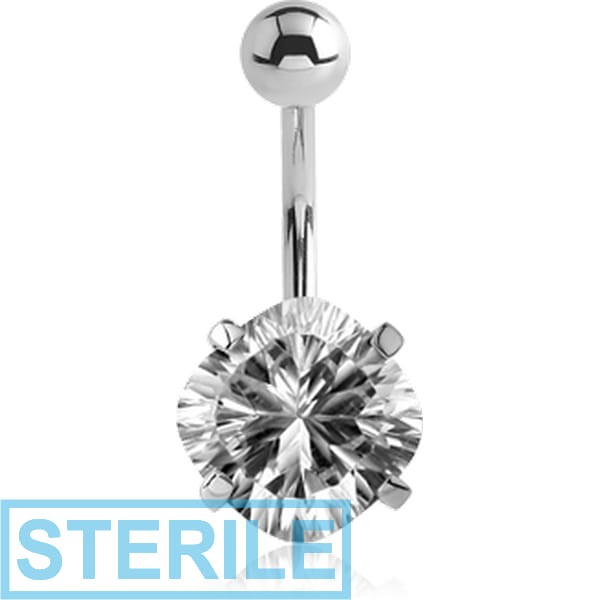 STERILE SURGICAL STEEL SQUARE PRONG SET 10MM CZ JEWELLED NAVEL BANANA