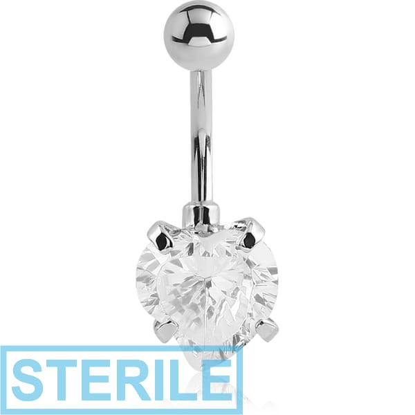 STERILE SURGICAL STEEL WILD HEART PRONG SET 10MM CZ JEWELLED NAVEL BANANA