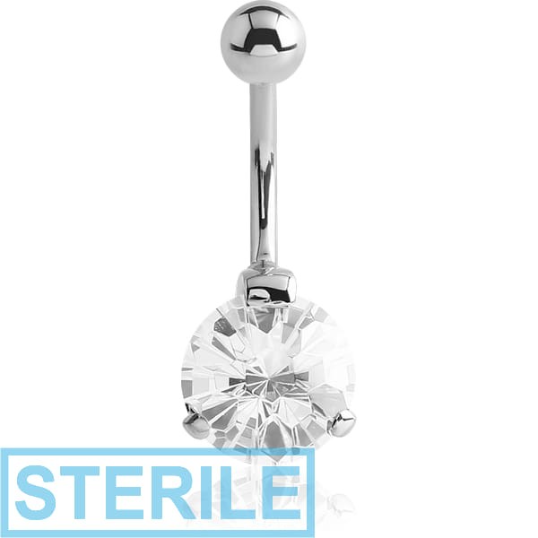 STERILE SURGICAL STEEL HONEYCOMB ROUND PRONG SET 10MM CZ JEWELLED NAVEL BANANA