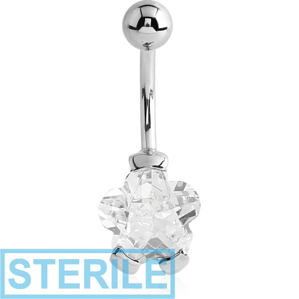 STERILE SURGICAL STEEL FLOWER PRONG SET 10MM CZ JEWELLED NAVEL BANANA