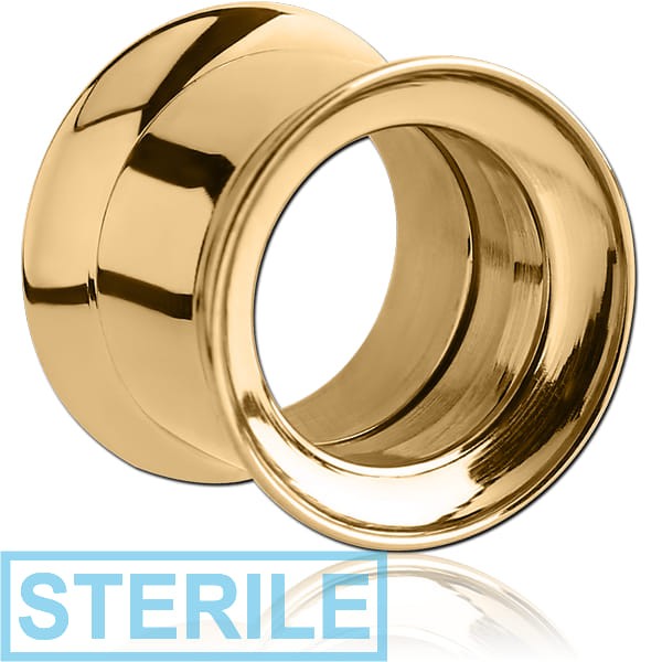 STERILE GOLD PVD 18K COATED STAINLESS STEEL DOUBLE FLARED INTERNALLY THREADED TUNNEL