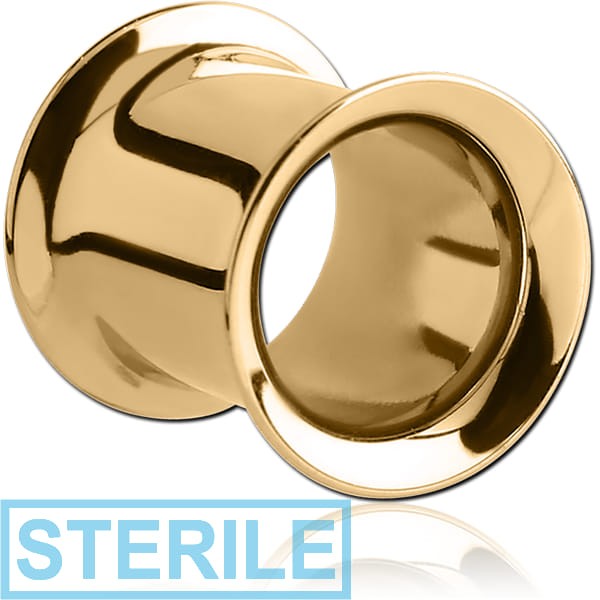 STERILE GOLD PVD 18K COATED STAINLESS STEEL DOUBLE FLARED TUNNEL