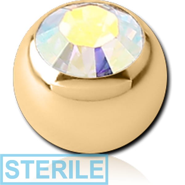 STERILE GOLD PVD 18K COATED SURGICAL STEEL PREMIUM CRYSTAL JEWELLED BALL