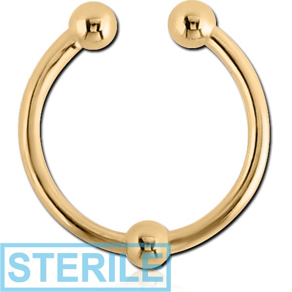 STERILE GOLD PVD 18K COATED SURGICAL STEEL FAKE SEPTUM RING - MIDDLE BALL