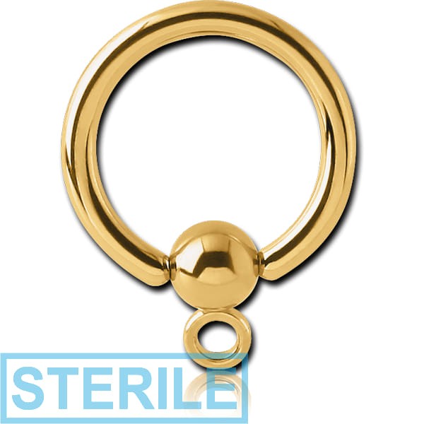 STERILE GOLD PVD COATED SURGICAL STEEL BALL CLOSURE RING WITH HOOP