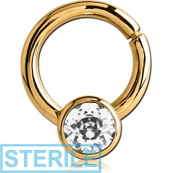 STERILE GOLD PVD COATED SURGICAL STEEL JEWELLED BALL CLOSURE RING