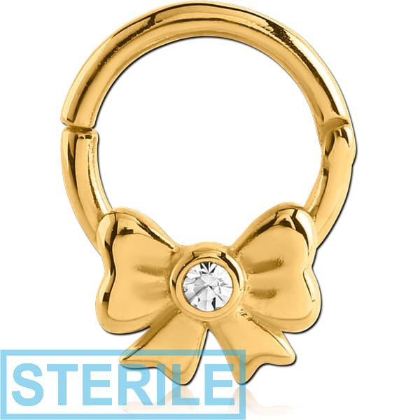 STERILE GOLD PVD COATED SURGICAL STEEL ROUND JEWELLED BALL CLOSURE RING