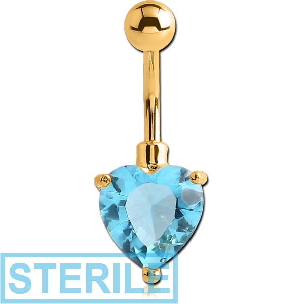 STERILE GOLD PVD COATED BRASS JEWELLED HEART NAVEL BANANA