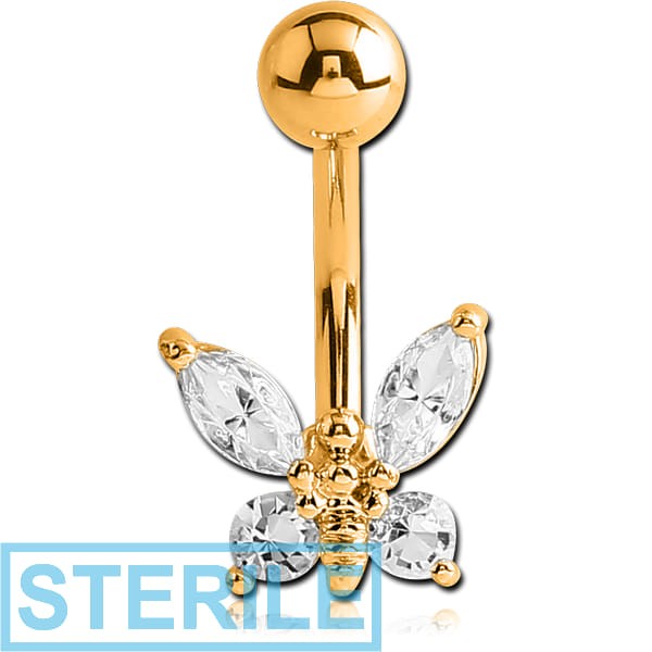 STERILE GOLD PVD COATED BRASS JEWELLED BUTTERFLY NAVEL BANANA