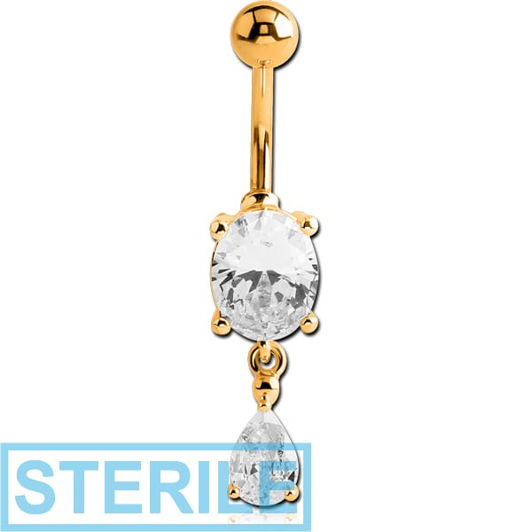STERILE GOLD PVD COATED BRASS JEWELLED NAVEL BANANA WITH CHARM