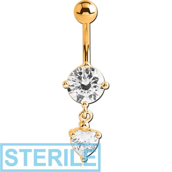 STERILE GOLD PVD COATED BRASS JEWELLED NAVEL BANANA WITH CHARM