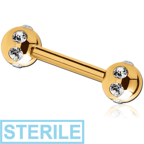 STERILE GOLD PVD COATED SURGICAL STEEL JEWELLED SATELLITE BARBELL