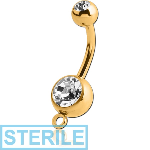 STERILE GOLD PVD COATED SURGICAL STEEL DOUBLE JEWELLED NAVEL BANANA WITH HOOP