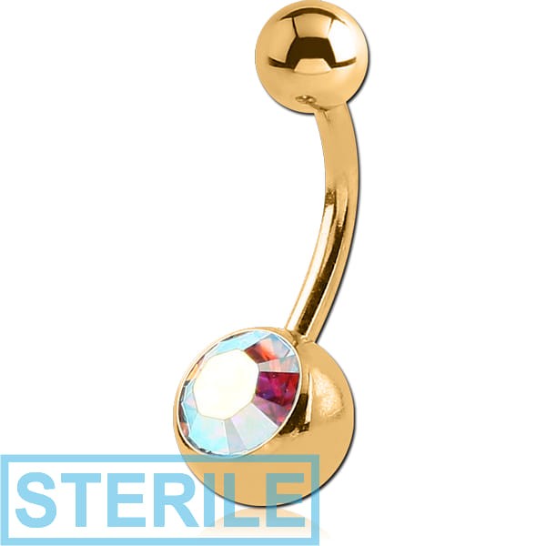 STERILE GOLD PVD COATED SURGICAL STEEL HIGH END CRYSTAL JEWELLED NAVEL BANANA