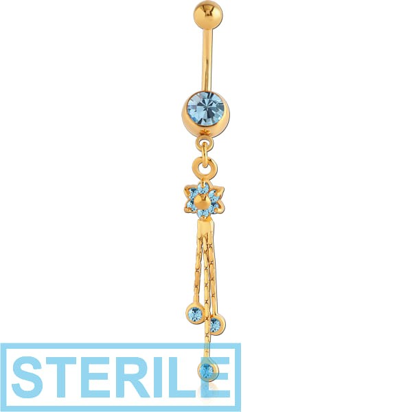 STERILE GOLD PVD COATED SURGICAL STEEL JEWELLED NAVEL BANANA WITH FLOWER CHARM