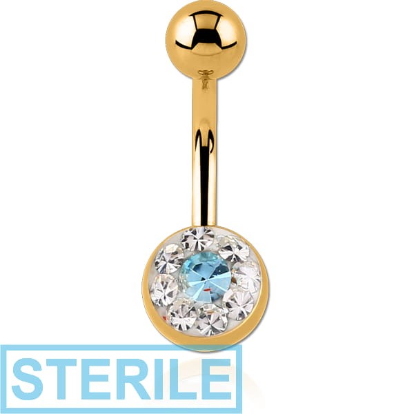 STERILE GOLD PVD COATED SURGICAL STEEL CRYSTALINE JEWELLED NAVEL BANANA