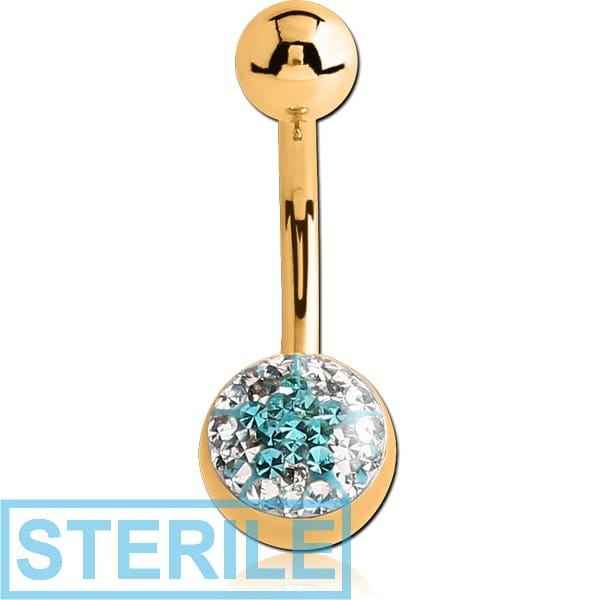 STERILE GOLD PVD COATED SURGICAL STEEL CRYSTALINE STAR JEWELLED NAVEL BANANA