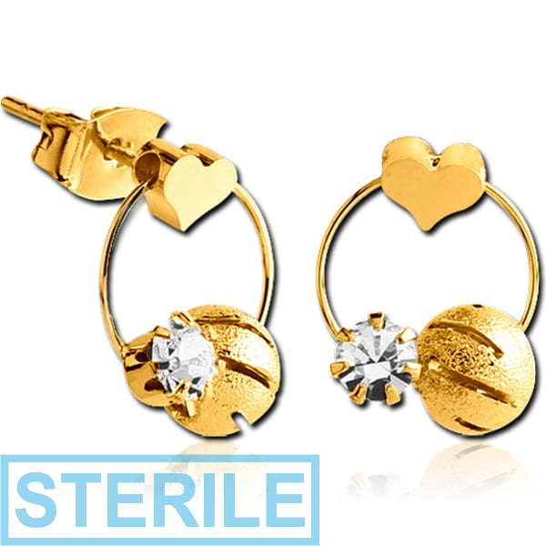 STERILE GOLD PVD COATED SURGICAL STEEL EARRINGS PAIR