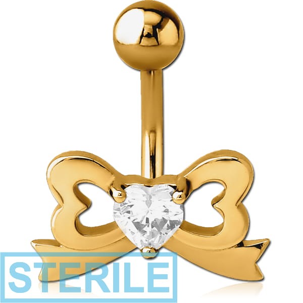 STERILE GOLD PVD COATED BRASS JEWELLED NAVEL BANANA - BOW