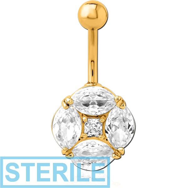 STERILE GOLD PVD COATED BRASS JEWELLED NAVEL BANANA