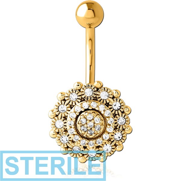 STERILE GOLD PVD COATED BRASS JEWELLED NAVEL BANANA
