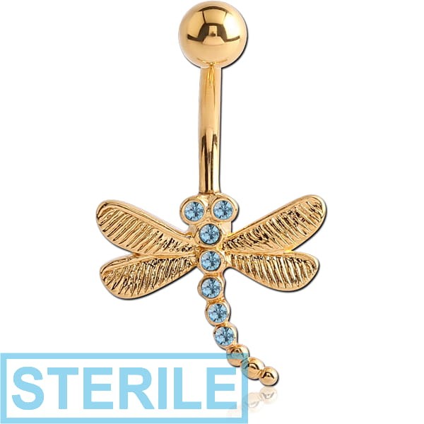 STERILE GOLD PVD COATED BRASS JEWELLED NAVEL BANANA - DRAGONFLY