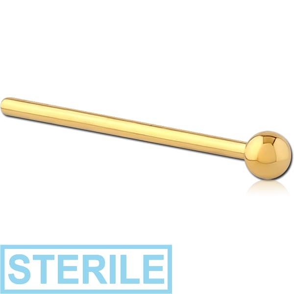 STERILE GOLD PVD COATED SURGICAL STEEL STRAIGHT BALL NOSE STUD