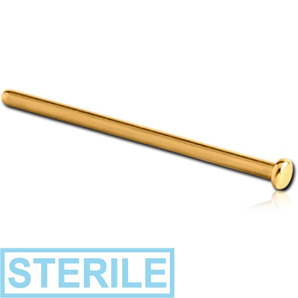 STERILE GOLD PVD COATED SURGICAL STEEL STRAIGHT DISC NOSE STUD 15MM