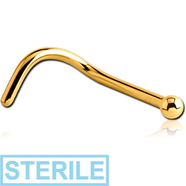 STERILE GOLD PVD COATED SURGICAL STEEL CURVED BALL NOSE STUD