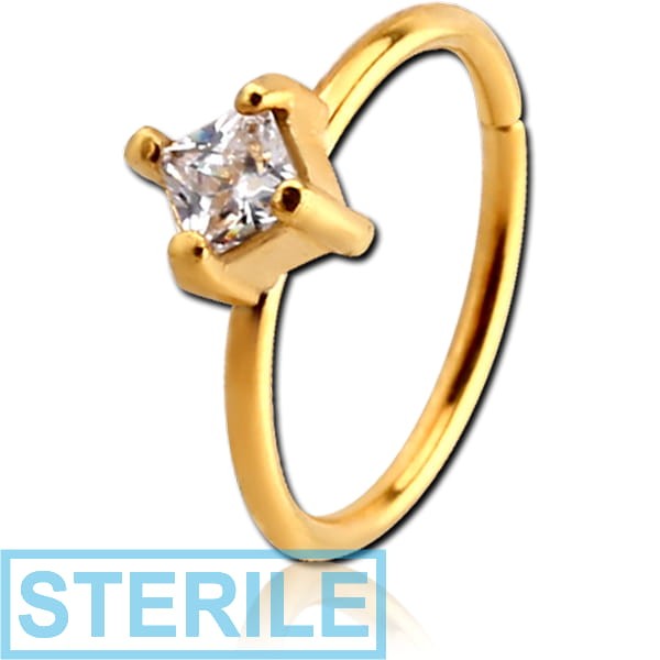 STERILE GOLD PVD COATED SURGICAL STEEL JEWELLED SEAMLESS RING