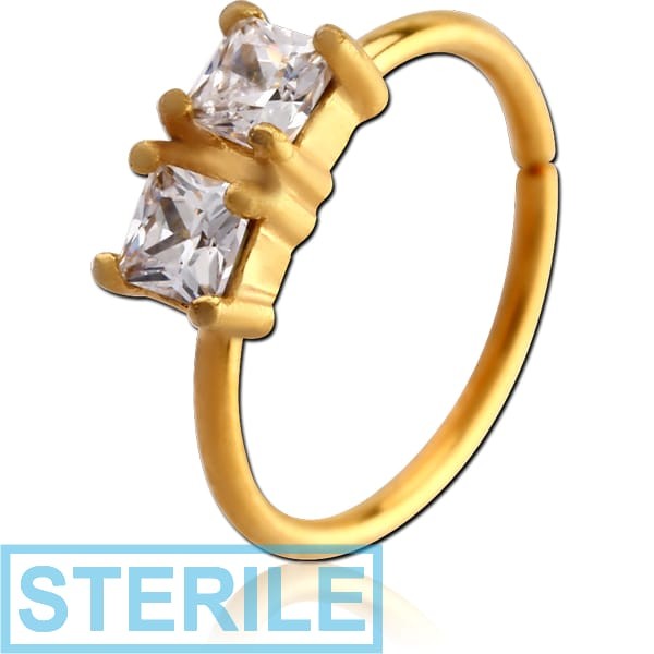 STERILE GOLD PVD COATED SURGICAL STEEL JEWELLED SEAMLESS RING