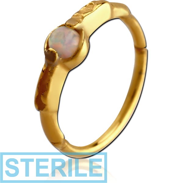 STERILE GOLD PVD COATED SURGICAL STEEL SYNTHETIC OPAL SEAMLESS RING
