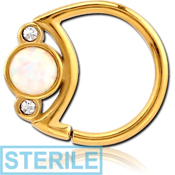 STERILE GOLD PVD COATED SURGICAL STEEL JEWELLED SEAMLESS RING