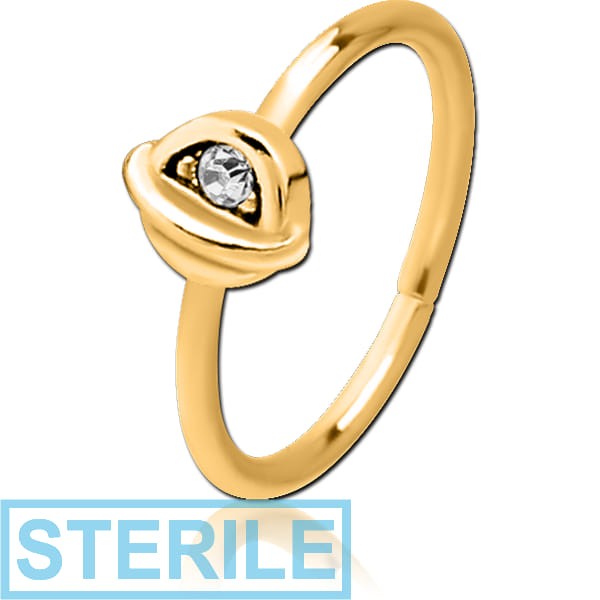 STERILE GOLD PVD COATED SURGICAL STEEL JEWELLED SEAMLESS RING - HALF OPEN EYE