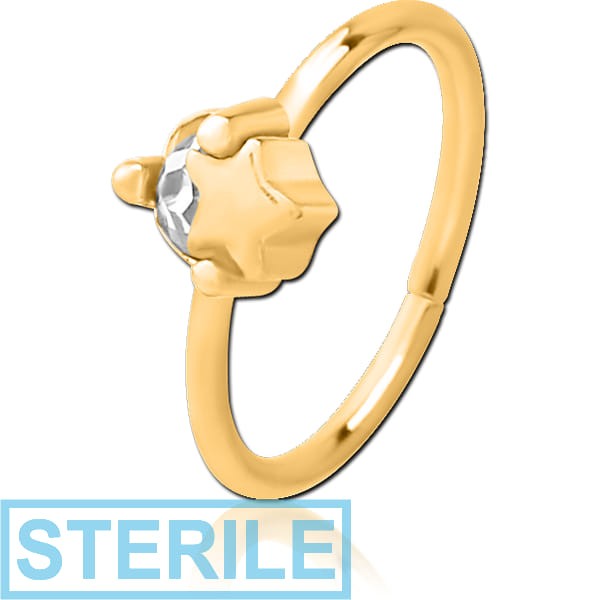 STERILE GOLD PVD COATED SURGICAL STEEL JEWELLED SEAMLESS RING - STAR AND GEM