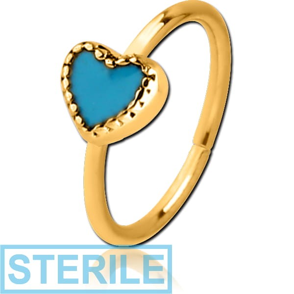 STERILE GOLD PVD COATED SURGICAL STEEL SEAMLESS RING WITH ENAMEL - HEART