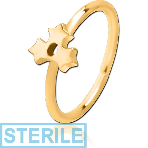 STERILE GOLD PVD COATED SURGICAL STEEL SEAMLESS RING - TRIPLE STAR