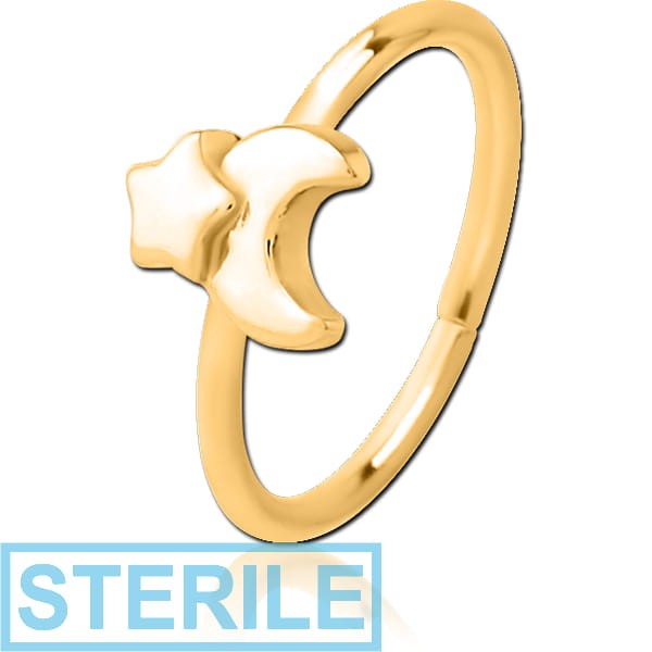 STERILE GOLD PVD COATED SURGICAL STEEL SEAMLESS RING - CRESCENT AND STAR