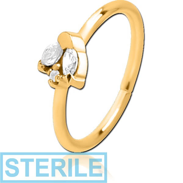 STERILE GOLD PVD COATED SURGICAL STEEL JEWELLED SEAMLESS RING