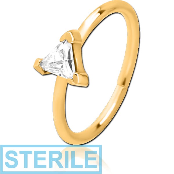 STERILE GOLD PVD COATED SURGICAL STEEL JEWELLED SEAMLESS RING - TRIANGLE
