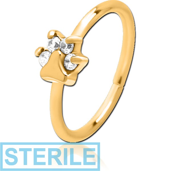 STERILE GOLD PVD COATED SURGICAL STEEL JEWELLED SEAMLESS RING - ANIMAL PAW