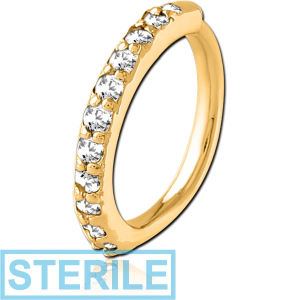 STERILE GOLD PVD COATED SURGICAL STEEL JEWELLED SEAMLESS RING