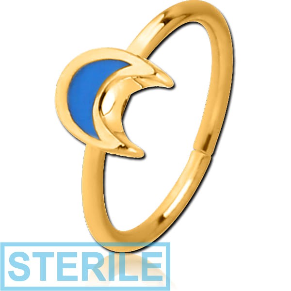 STERILE GOLD PVD COATED SURGICAL STEEL SEAMLESS RING WITH ENAMEL - CRESCENT