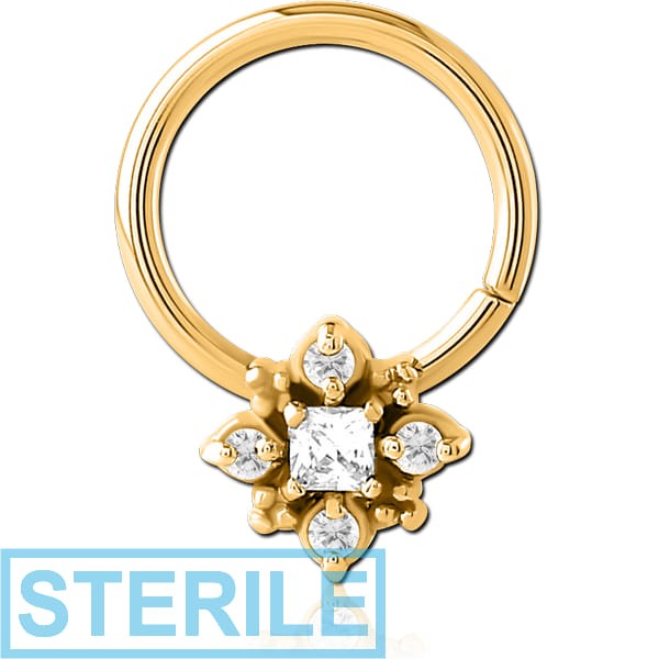 STERILE GOLD PVD COATED SURGICAL STEEL JEWELLED SEAMLESS RING