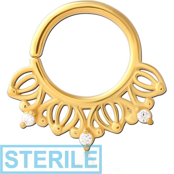 STERILE GOLD PVD COATED SURGICAL STEEL JEWELLED SEAMLESS RING