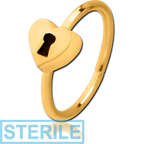 STERILE GOLD PVD COATED SURGICAL STEEL SEAMLESS RING - HEART LOCK