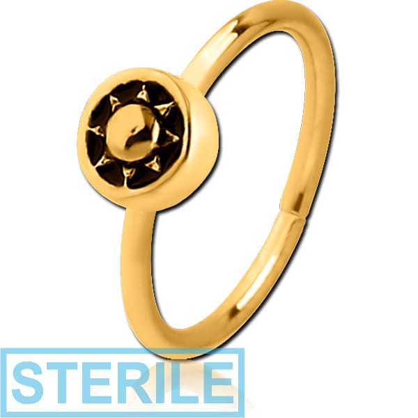 STERILE GOLD PVD COATED SURGICAL STEEL SEAMLESS RING - SUN IN CIRCLE